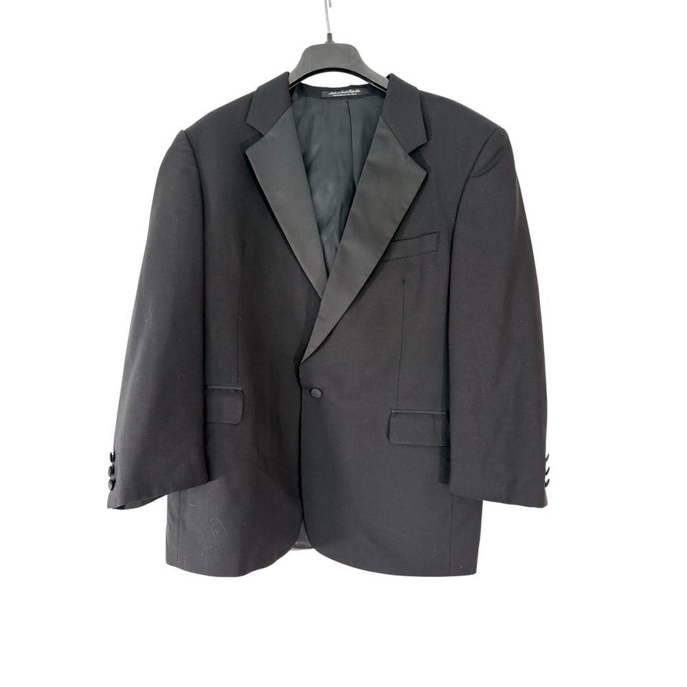 Fenzia Mens Black 100% Wool Tuxedo Suit 42R Jacket 35W Pants Formal Peak Lapel